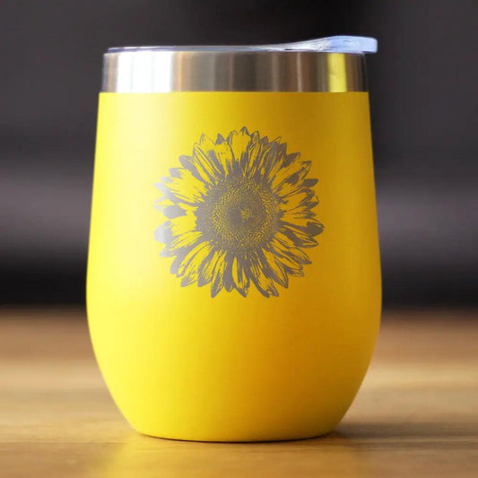 Sunflower wine tumbler yellow insulated stainless steel with sliding lid by bevvee on Tampa Home & Garden Store