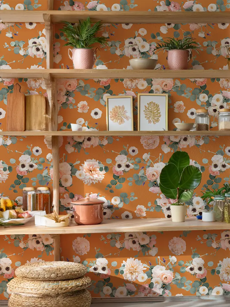 Sunrise Floral Wallpaper, orange - Tampa Home & Garden Store