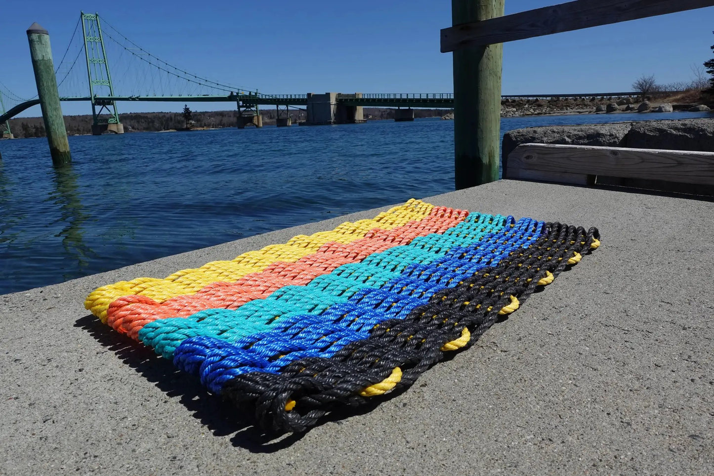 Sunset Lobster Rope Mat for Porch and Entry in multicolor braided rope mats by the water on Tampa Home & Garden Store