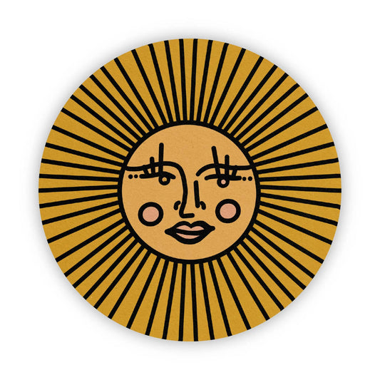 Sunshine Sun vinyl sticker with gold sunburst and black rays, matte waterproof finish on Tampa Home & Garden Store