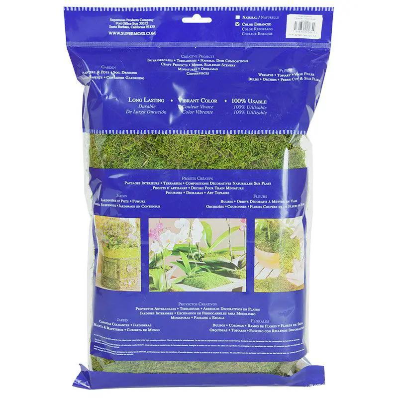 SuperMoss Preserved Sheet Moss 8 oz mulch by Grow Organic in blue bag on Tampa Home & Garden Store