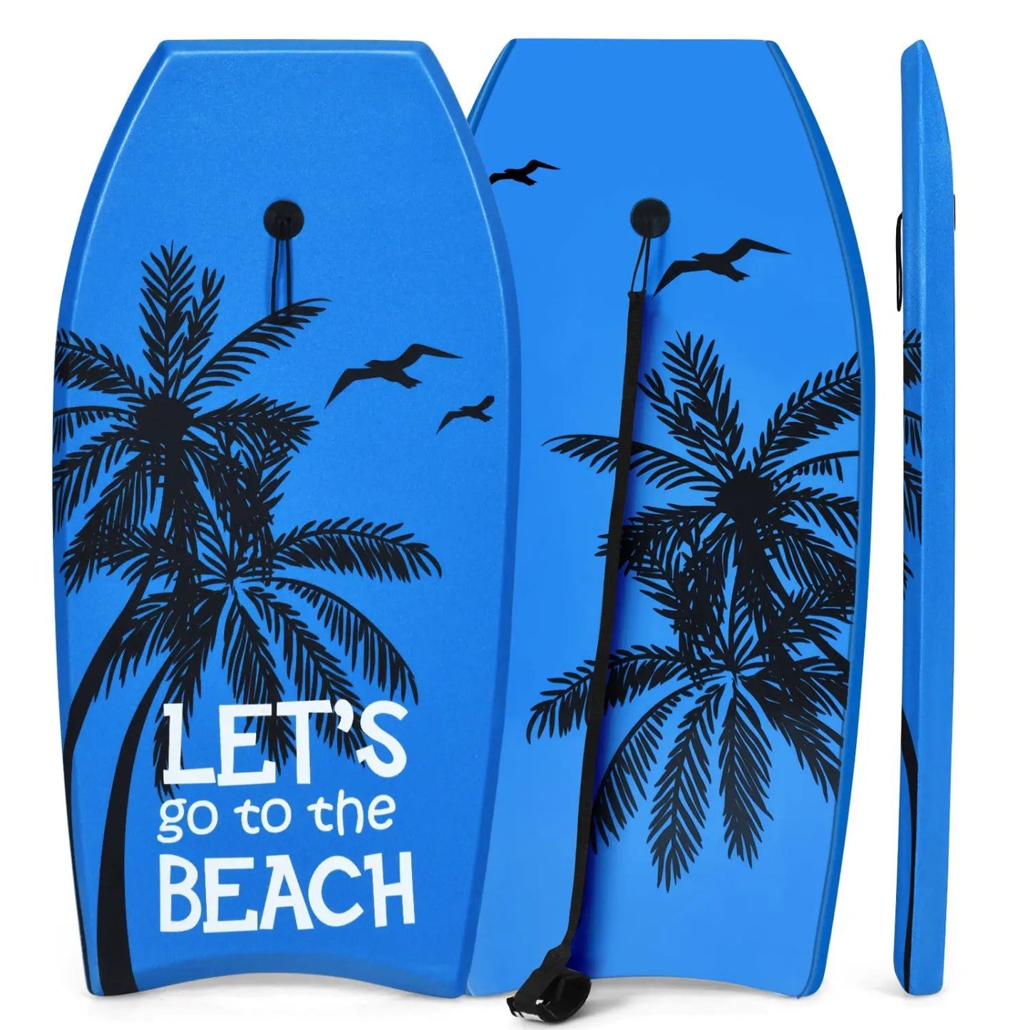 Two blue Super Lightweight Bodyboards with Leash, palm-tree print, EPS core DirectDeals on Tampa Home & Garden Store