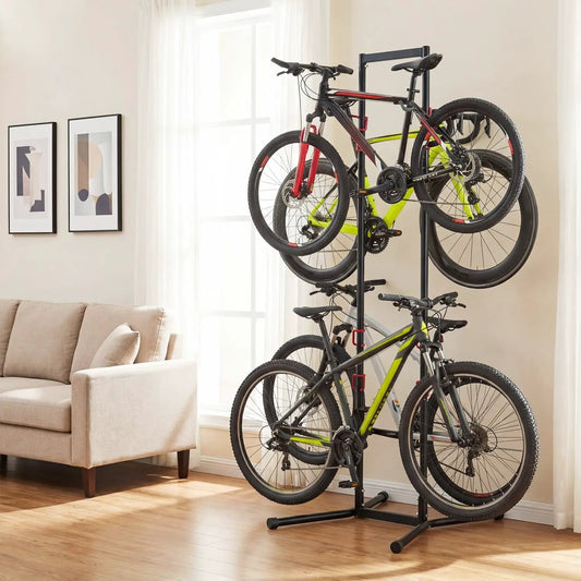 4-Bike Vertical Storage Rack with Adjustable Arms by DirectDeals, black rack for four bikes on Tampa Home & Garden Store