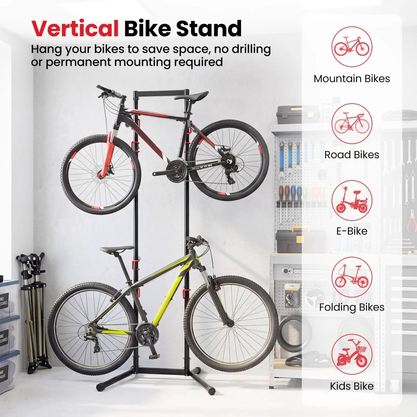 4-Bike Vertical Storage Rack with adjustable arms by DirectDeals, black metal on Tampa Home & Garden Store