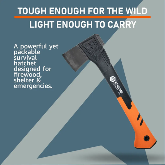 Survival Hatchet 14 Inch lightweight tool with orange handle and black head by Emerge Survival on Tampa Home & Garden Store