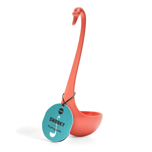Swanky Floating Ladle coral silicone with teal bowl and OTOTO DESIGN tag on Tampa Home & Garden Store