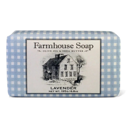 Lavender Farmhouse Soap bar wrapped in blue gingham, olive oil & shea butter, 195g/6.8oz on Tampa Home & Garden Store