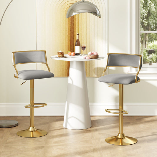 Swivel Bar Stool Set of 2 Dutch Velvet Height Adjustable Island Stools-Grey - Tampa Home & Garden Store