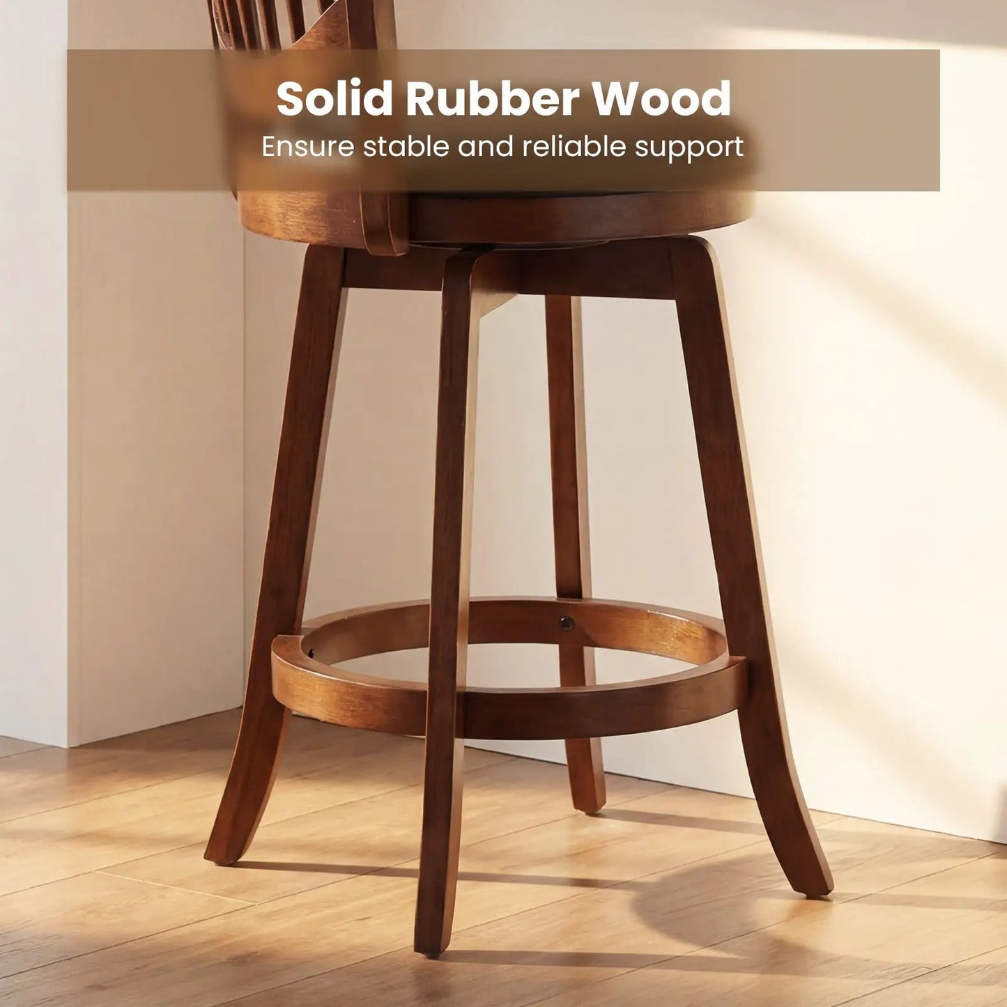 Swivel Bar Stools set of 2 with backrest, brown solid wood frame and round footrest on Tampa Home & Garden Store