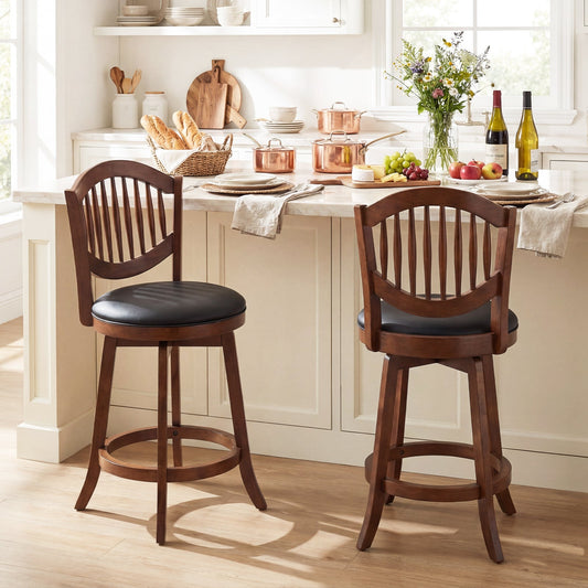 Swivel Bar Stools Set of 2 with Backrest and Wood Frame - Tampa Home & Garden Store