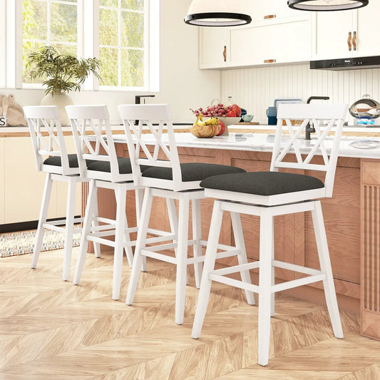Swivel Bar Stools set of 4 white frames with X-back and gray cushioned seats for kitchen on Tampa Home & Garden Store