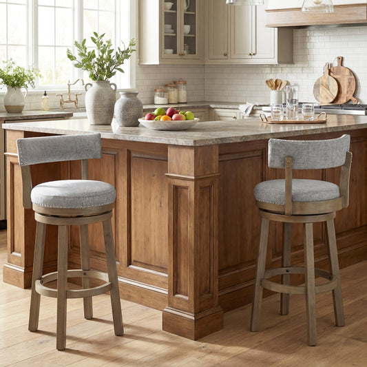 Swivel Bar Stools Set of 2 Linen Fabric Upholstered Barstools with Back-31.5 Inches - Tampa Home & Garden Store