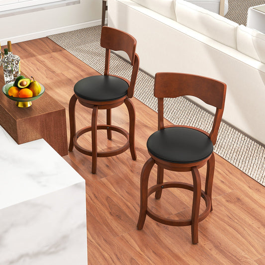 Swivel Bar Stools Set of 2 with Rubber Wood Frame and Upholstered Seat-24 Inch - Tampa Home & Garden Store