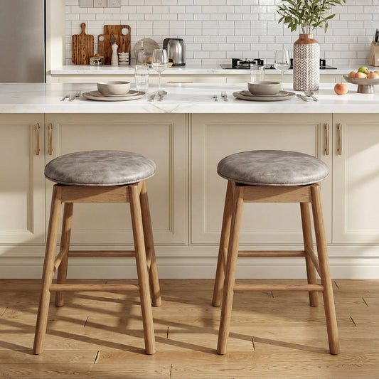 Swivel Counter Height Barstools with Solid Wood Legs and Footrests-Set of 2 - Tampa Home & Garden Store