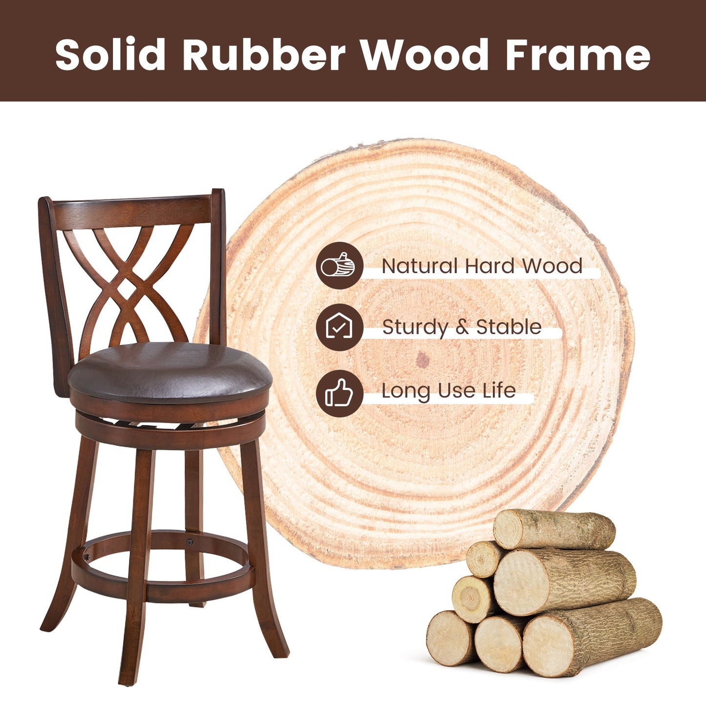 Sillas giratorias de altura de mostrador 360° con asiento acolchado de cuero sintético y reposapiés - 26 pulgadas