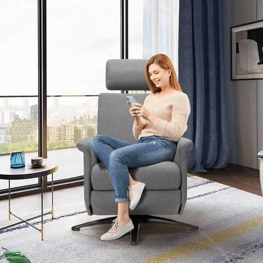 Swivel Massage Recliner Single Sofa with Adjustable Headrest-Gray - Tampa Home & Garden Store