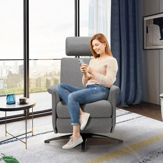 Gray swivel massage recliner with headrest in living room, DirectDeals electric massaging chair on Tampa Home & Garden Store