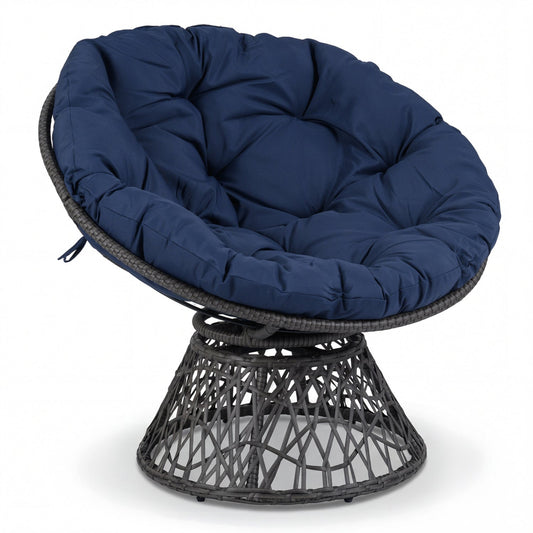 Swivel Papasan Chair Round Wicker Lounge Chair with Thick Cushion - Tampa Home & Garden Store