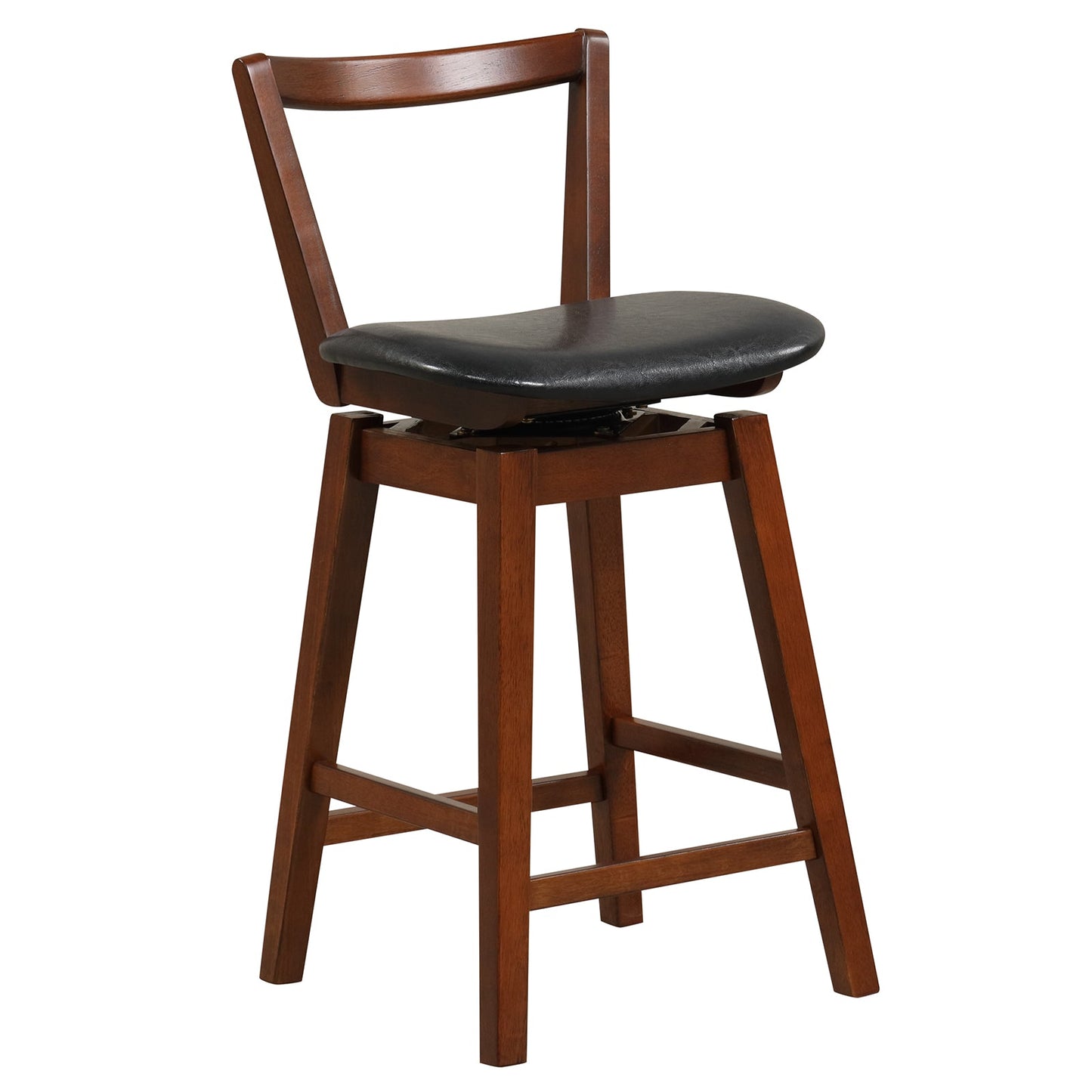 Swivel Upholstered PU Leather Stool with Backrest, black cushioned seat, wooden legs on Tampa Home & Garden Store