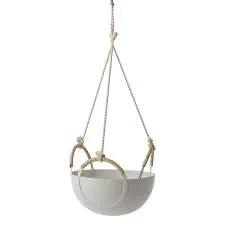 Sym Hanging Bowl Wall Mount gray ceramic bowl with wood handles, Terra Cotta Botanical Boutique on Tampa Home & Garden Store