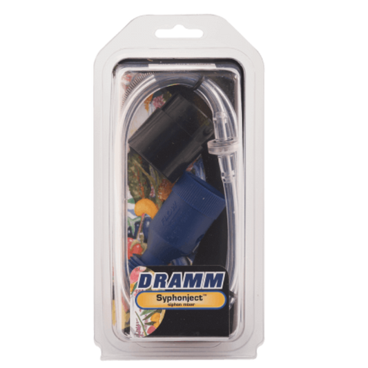 Dramm Syphonject Siphon Mixer external check valve in blue fittings blister pack on Tampa Home & Garden Store