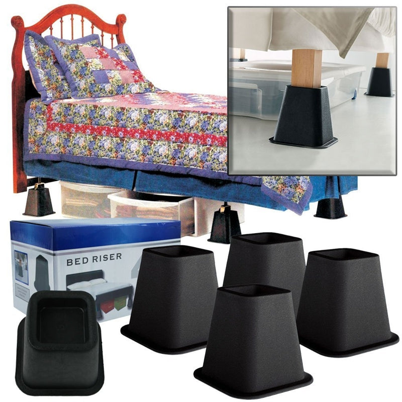 Elevadores de cama de 6 pulgadas de alto en negro - Paquete de 4