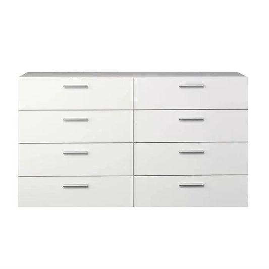 White modern 8-drawer double dresser by HomePacific with sleek silver handles for bedroom on Tampa Home & Garden Store