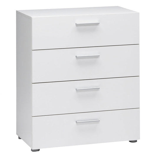 Cómoda de dormitorio de 4 cajones blanca de estilo contemporáneo