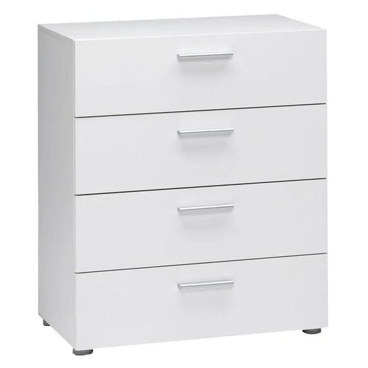 Contemporary white 4-drawer storage dresser by HomePacific with silver handles on Tampa Home & Garden Store