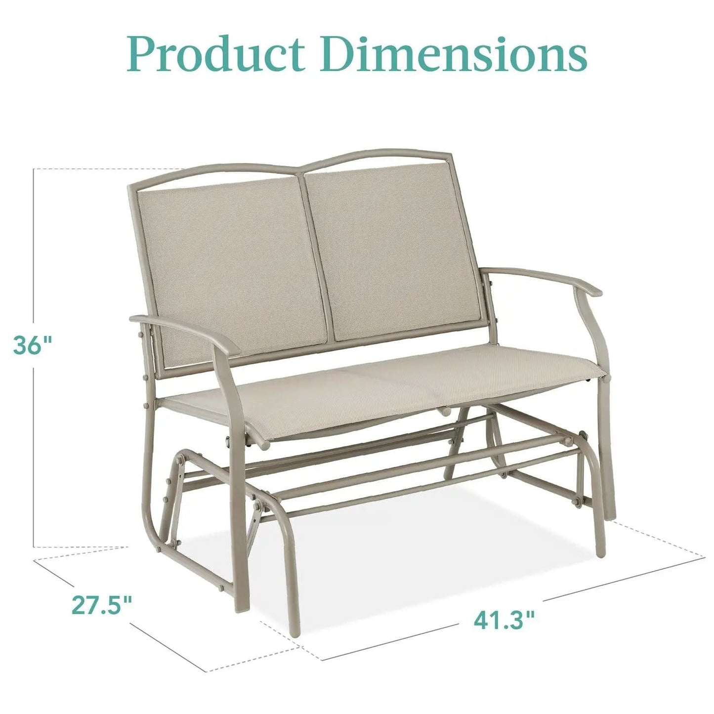 2 Seat Mesh Patio Loveseat Swing Glider Rocker with Armrests in Taupe - Tampa Home & Garden Store