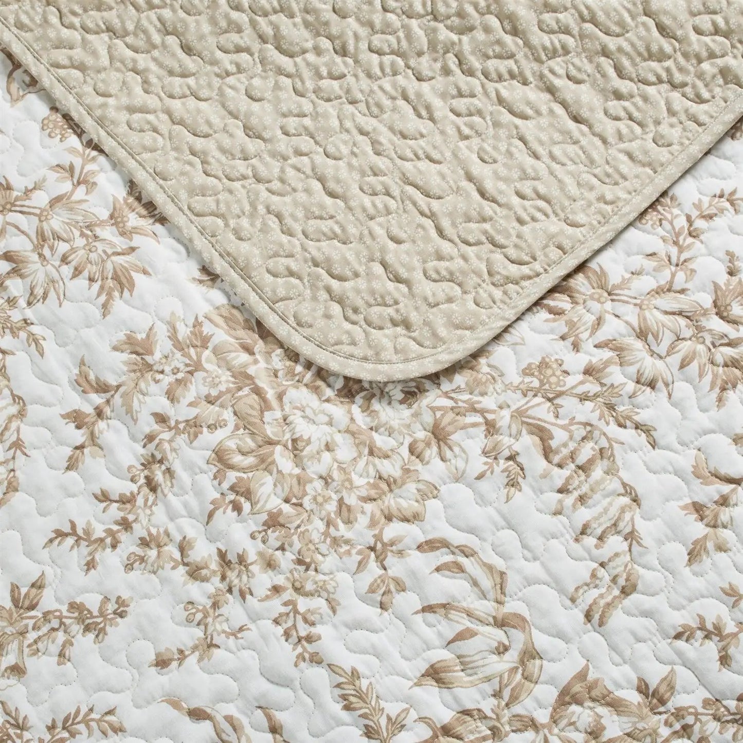 Full/Queen 3 Piece Bed-in-a-Bag Bohemian Tan Beige Floral Cotton Quilt Set - Tampa Home & Garden Store