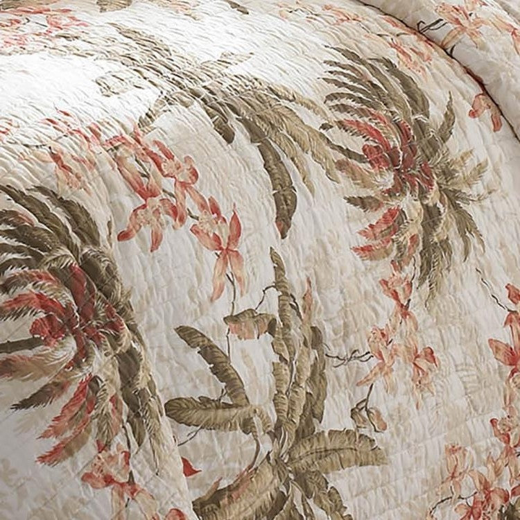 Juego de edredón reversible de 3 piezas King Cotton Coastal Palm Tree Floral