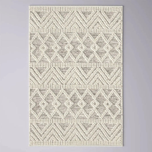 2 ft x 3 ft Hand Woven Wool Blend Grey Beige Rug with a geometric diamond pattern on Tampa Home & Garden Store