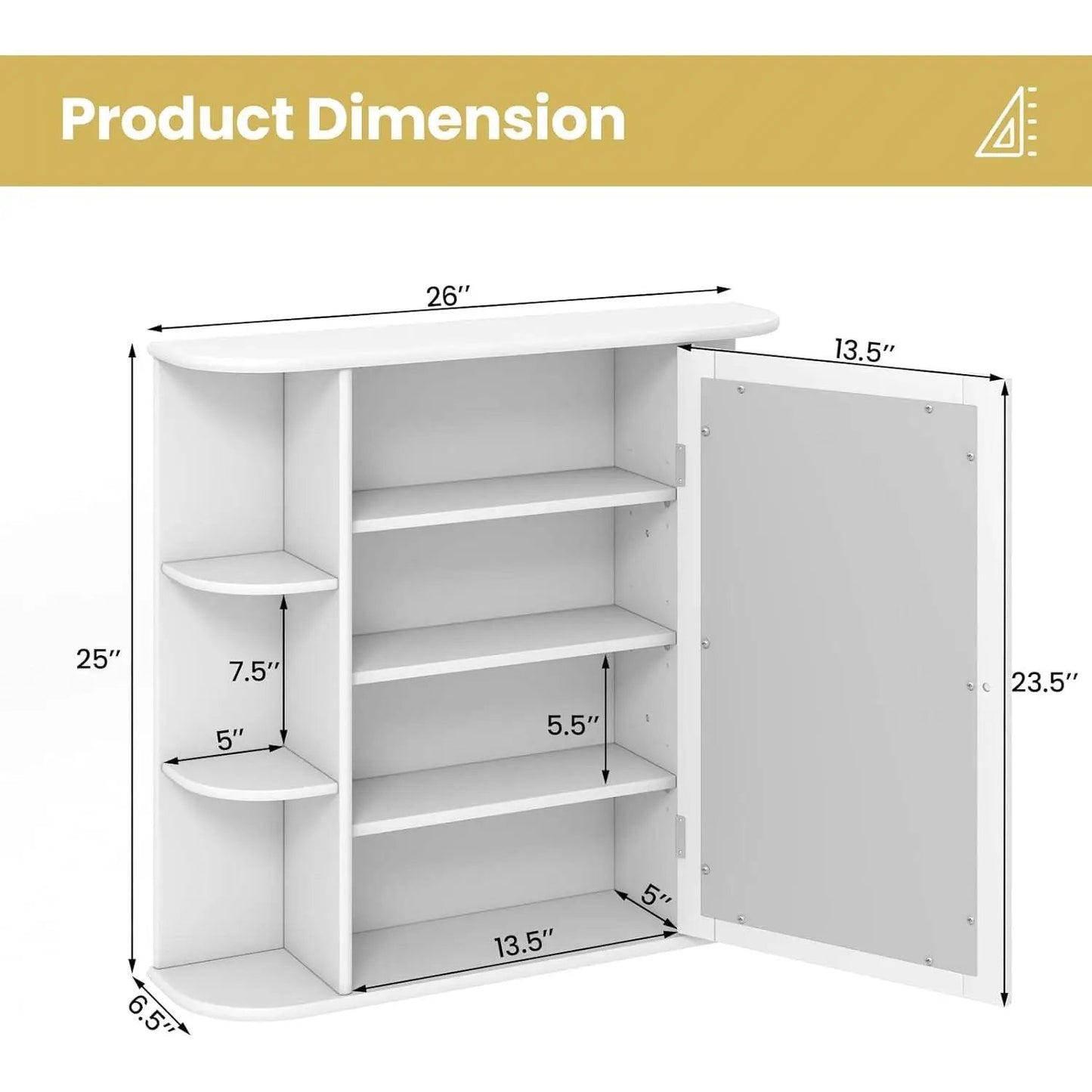 White 26 x 25 inch Bathroom Wall Mirror Medicine Cabinet with Shelves - Tampa Home & Garden Store