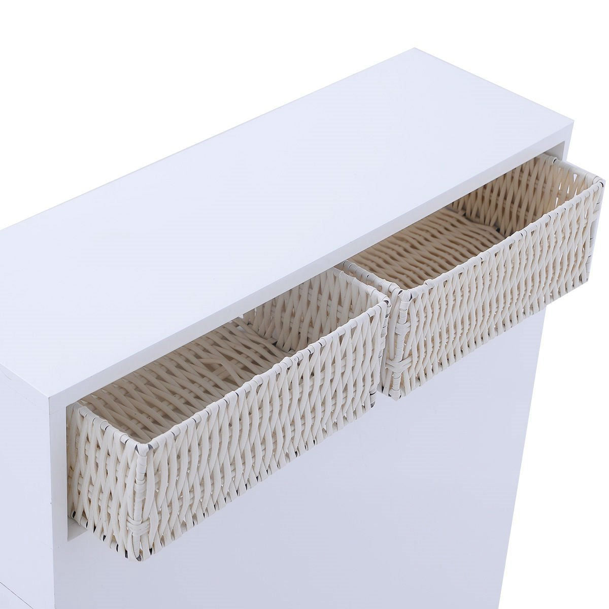Armario de suelo blanco para baño con cestas y ruedas