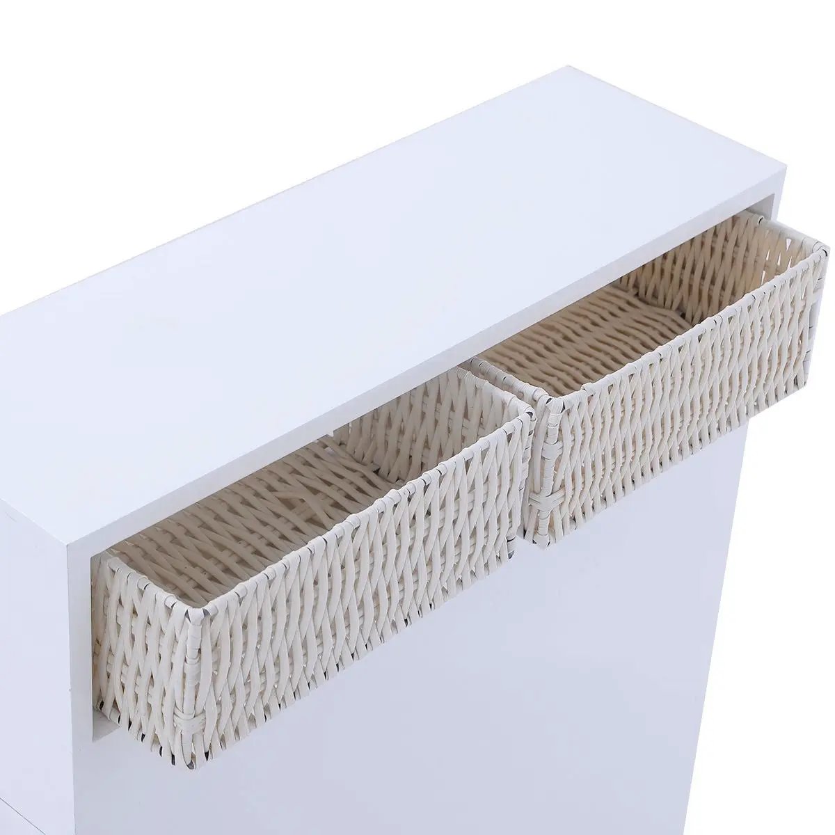 White Bathroom Storage Floor Cabinet with Baskets and Casters - Tampa Home & Garden Store
