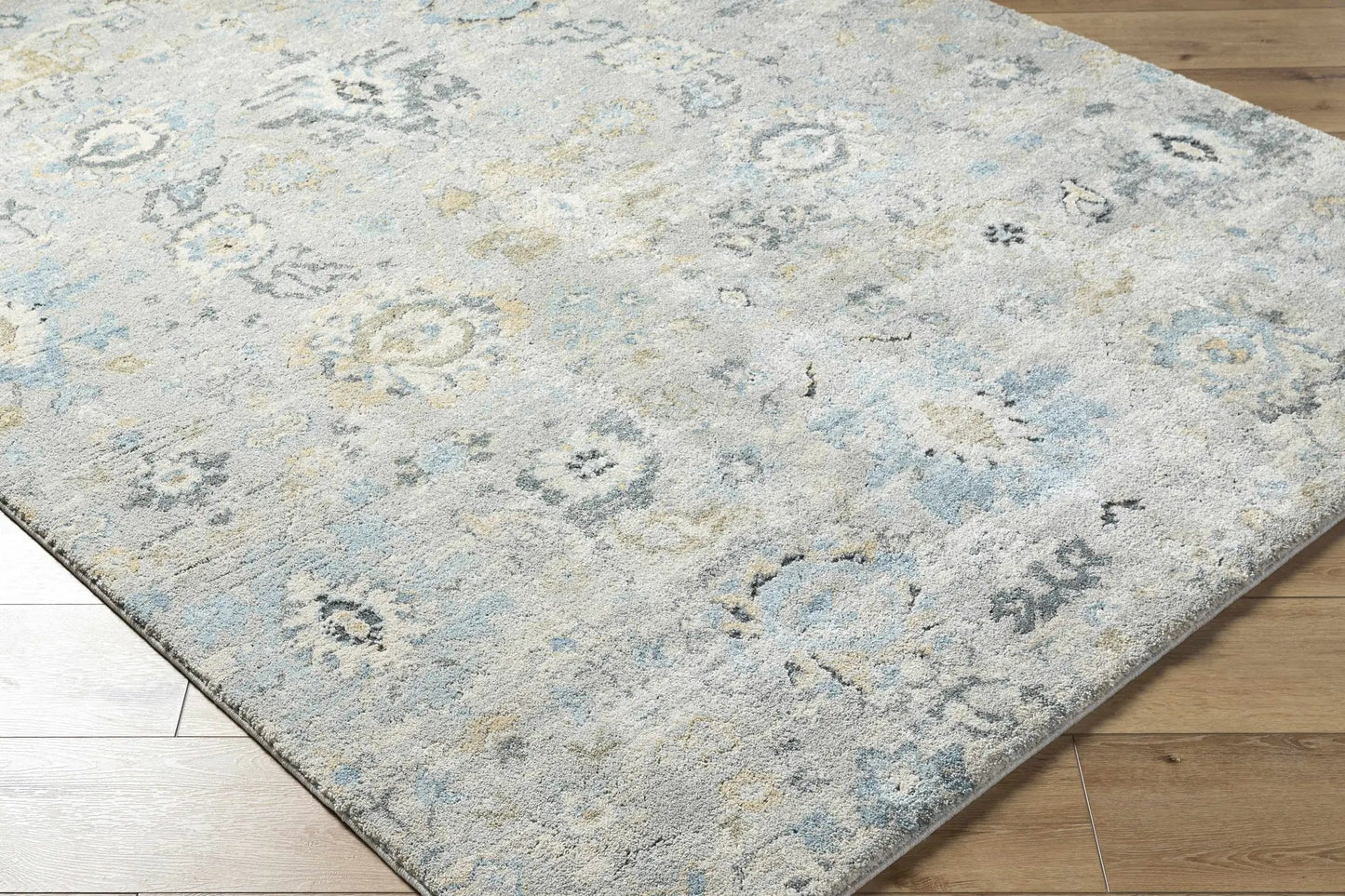 Tirfe Thick Luxe Rug, blue gray beige ornate pattern, high-pile Boutique Rugs on Tampa Home & Garden Store