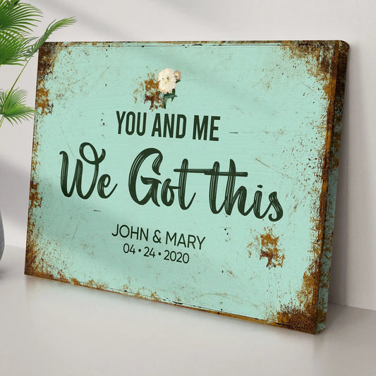 You And Me We Got This wedding crafting canvas turquoise backdrop and white flower on Tampa Home & Garden Store
