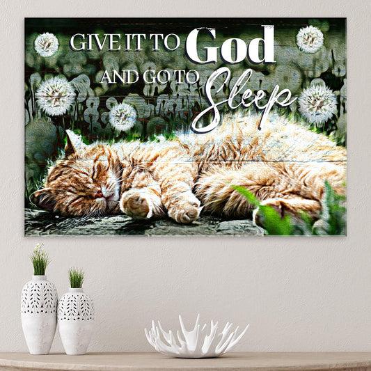 Canvas sign by Tailored Canvases Crafting Canvas with white text Give It To God And Go To Sleep on Tampa Home & Garden Store