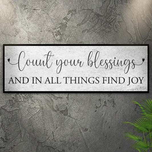 Count Your Blessings Sign III canvas by Tailored Canvases, framed sign with cursive script on Tampa Home & Garden Store