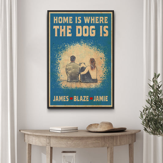 Home Is Where The Dog Is Sign II canvas wall art in blue with beige text Tailored Canvases on Tampa Home & Garden Store