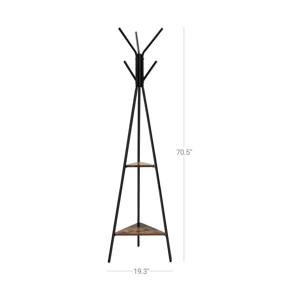 Modern Coat Rack with Matte Black Metal Frame and 2 Shelves - Tampa Home & Garden Store