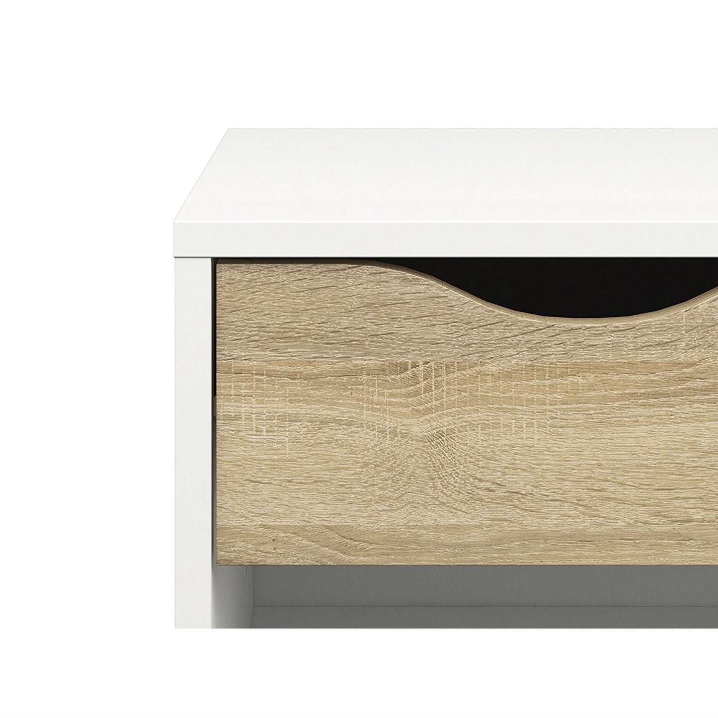 Mesa auxiliar/Mesita de noche de estilo moderno de mediados de siglo en acabado blanco y roble