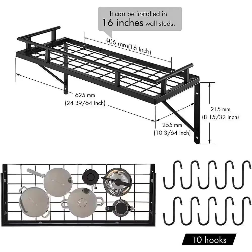 Matte Black Stainless Steel Wall Mounted Pot Rack with 10 Hanging Hooks - Tampa Home & Garden Store