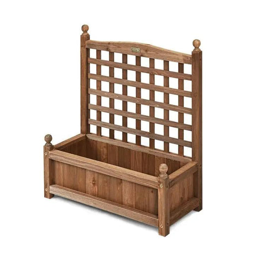 Natural fir wood garden planter box with a tall lattice trellis on Tampa Home & Garden Store