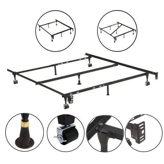 Twin Full Queen Black Metal Adjustable Bed Frame with casters on Tampa Home & Garden Store