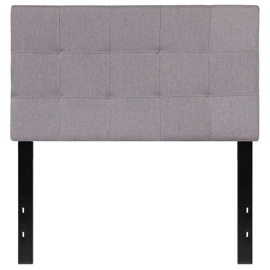 Twin Size Modern Light Grey Fabric Headboard with tufted grid panels and black metal legs on Tampa Home & Garden Store
