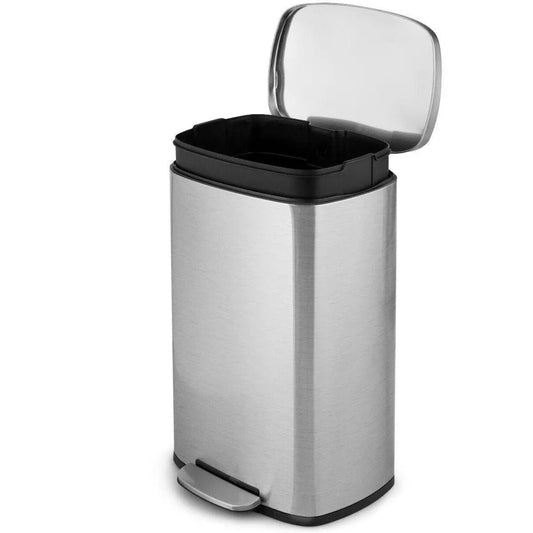 13 Gallon stainless steel trash can with pedal, brushed finish and black inner bucket on Tampa Home & Garden Store