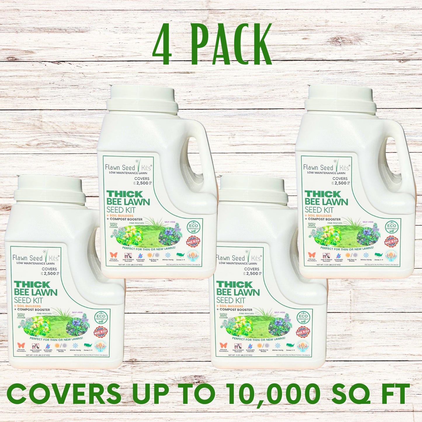 Thick Bee Lawn Seed Kit 4-pack seed kit by Flawn Seed Kits, covers up to 10,000 sq ft on Tampa Home & Garden Store