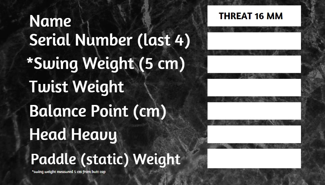 THREAT 16 Includes custom weight card, paddle cover, paddle eraser, and lead weights. - Tampa Home & Garden Store